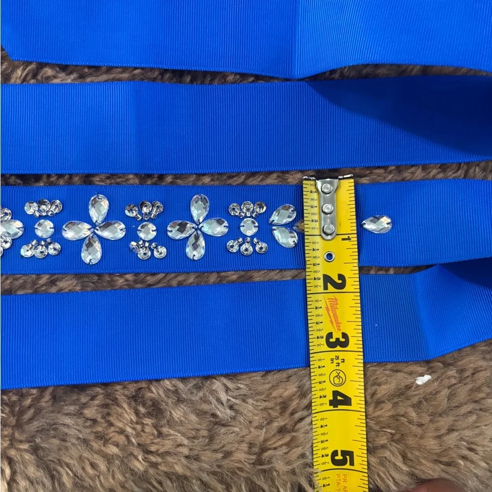 Elegant Blue Sash with Rhinestone Embellishments